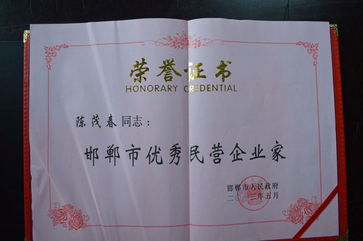 公司荣获邯郸市民营企业纳税大户荣誉称号 董事长陈茂春被评为优秀民营企业家1.jpg